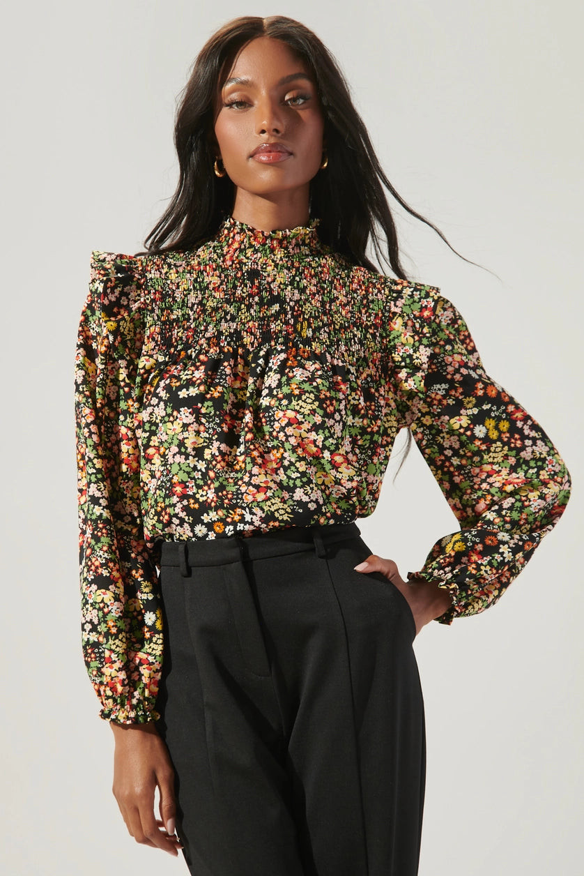 Malta Wildflower Naomi Smocked Yoke Blouse Curve