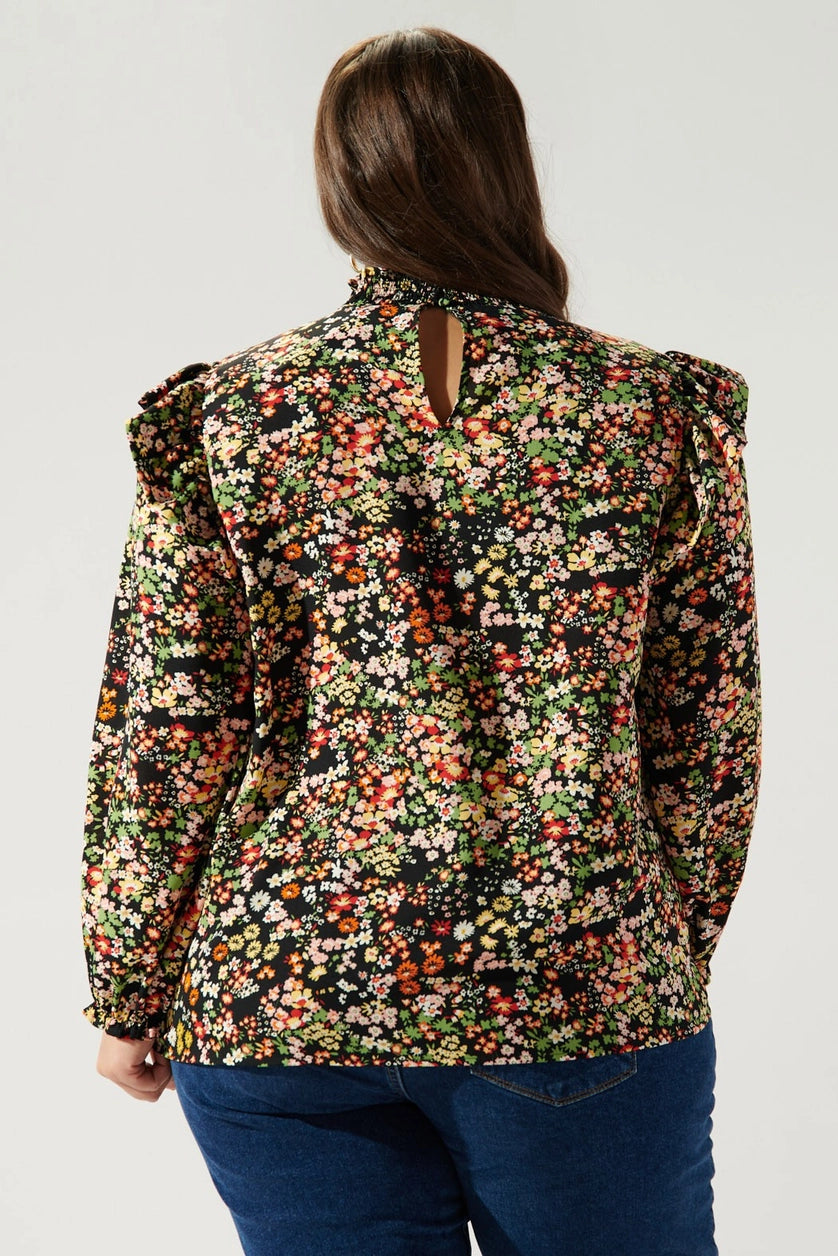 Malta Wildflower Naomi Smocked Yoke Blouse Curve