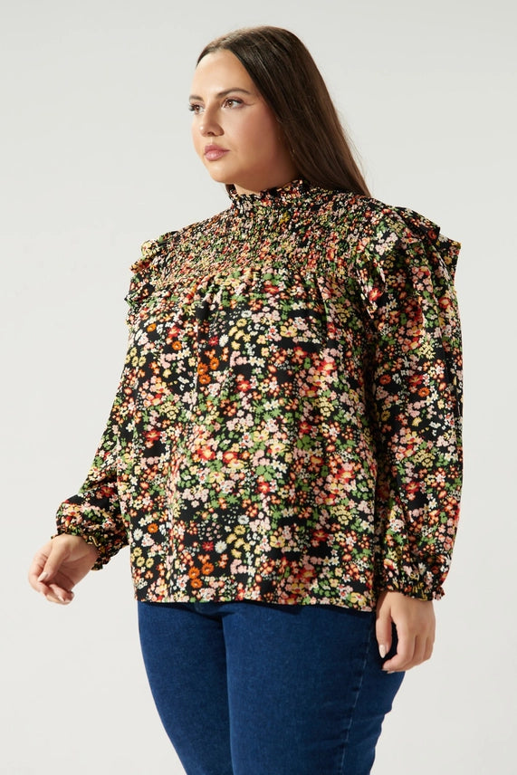 Malta Wildflower Naomi Smocked Yoke Blouse Curve