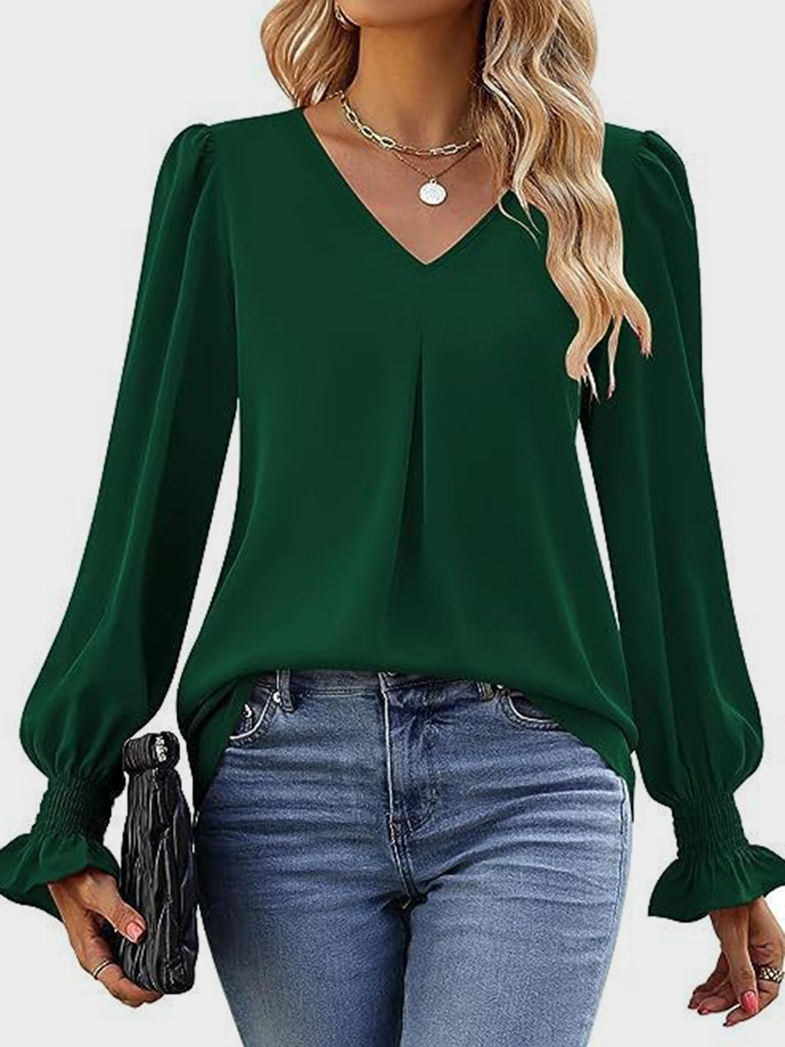 V-Neck Flounce Sleeve Top