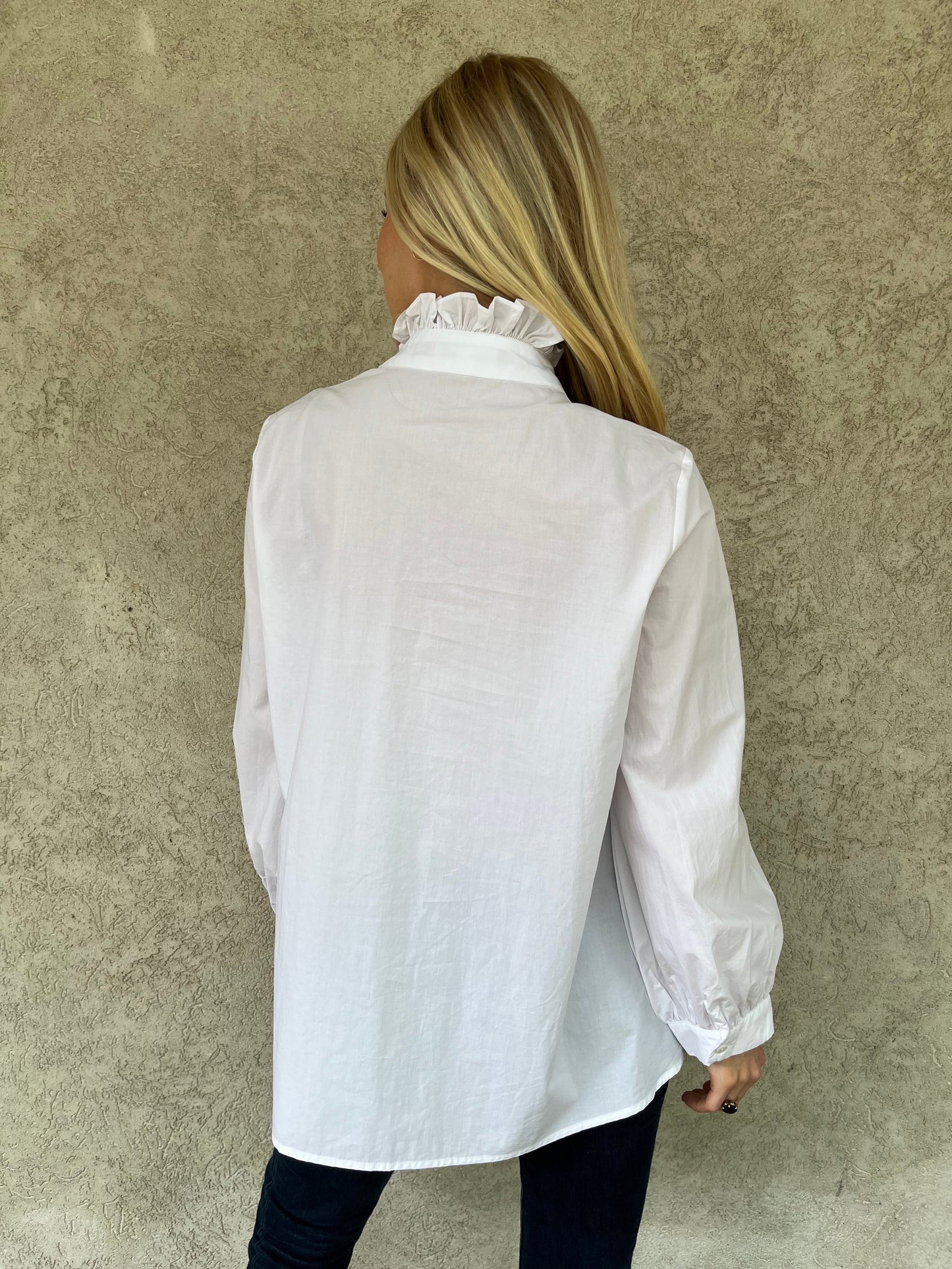 White Stretch Poplin A-Line Bow Front Blouse